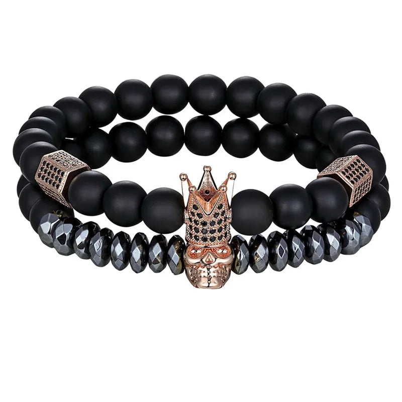 Bracelets Couple TYO 2Pcs Charms Crâne Couronne