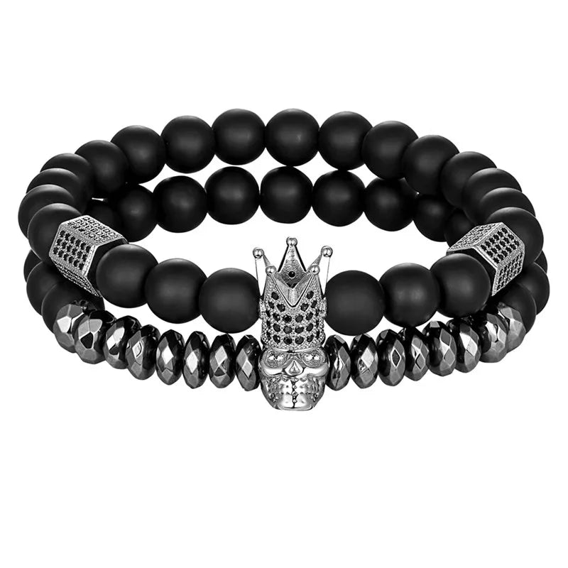 Bracelets Couple TYO 2Pcs Charms Crâne Couronne