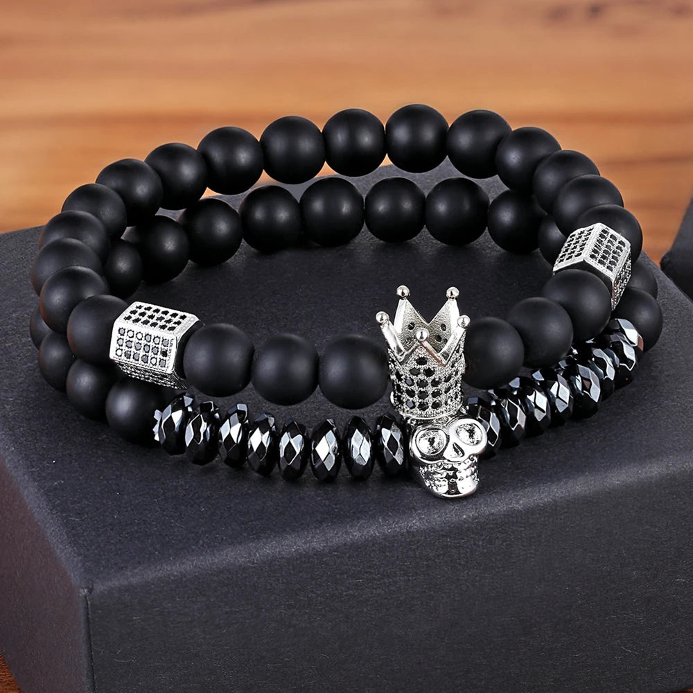Bracelets Couple TYO 2Pcs Charms Crâne Couronne