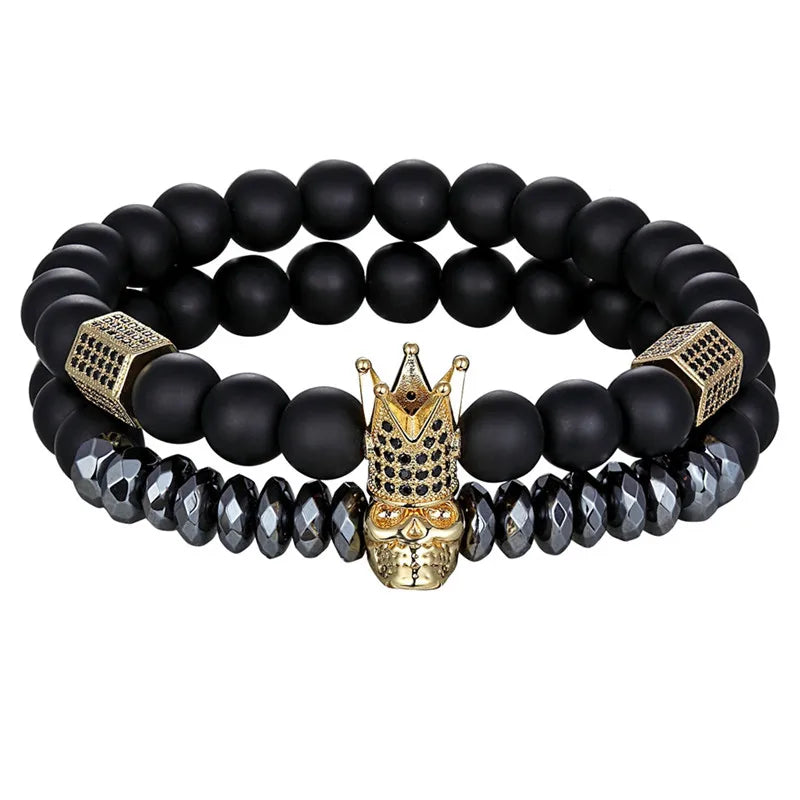 Bracelets Couple TYO 2Pcs Charms Crâne Couronne