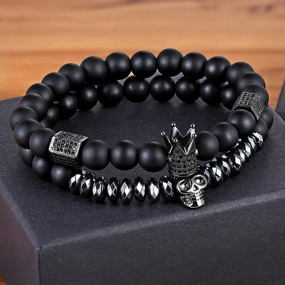 Bracelets Couple TYO 2Pcs Charms Crâne Couronne