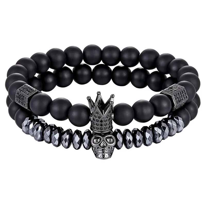 Bracelets Couple TYO 2Pcs Charms Crâne Couronne