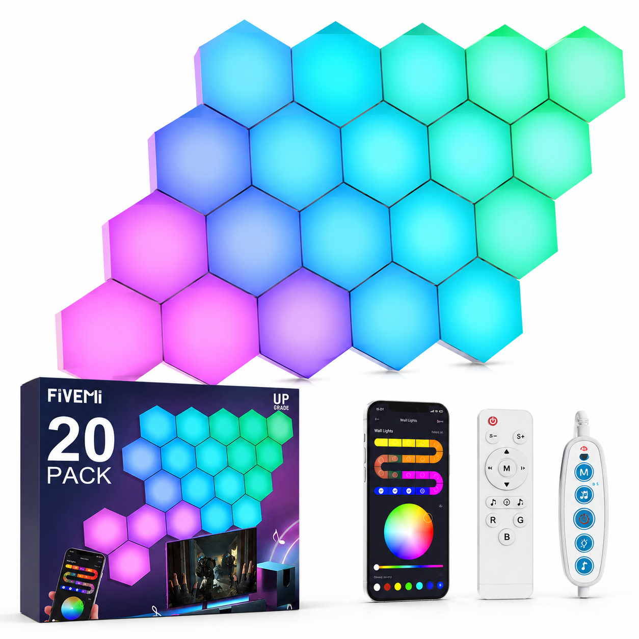 Lampe Murale Hexagonale RGB Smart Changement de Couleur