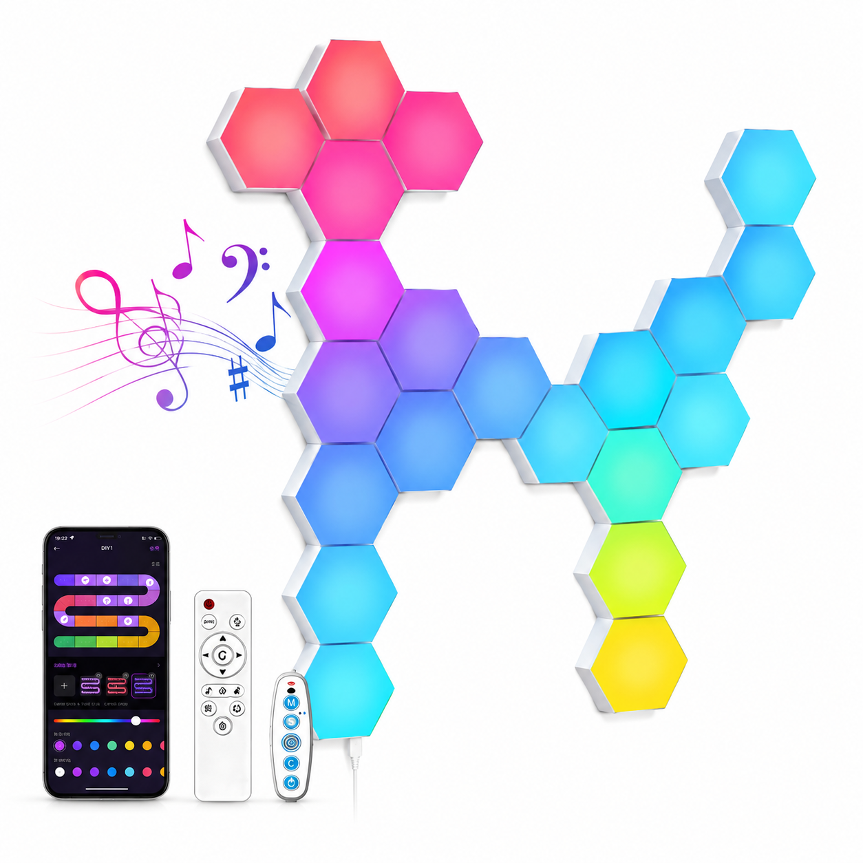 Lampe Murale Hexagonale RGB Smart Changement de Couleur
