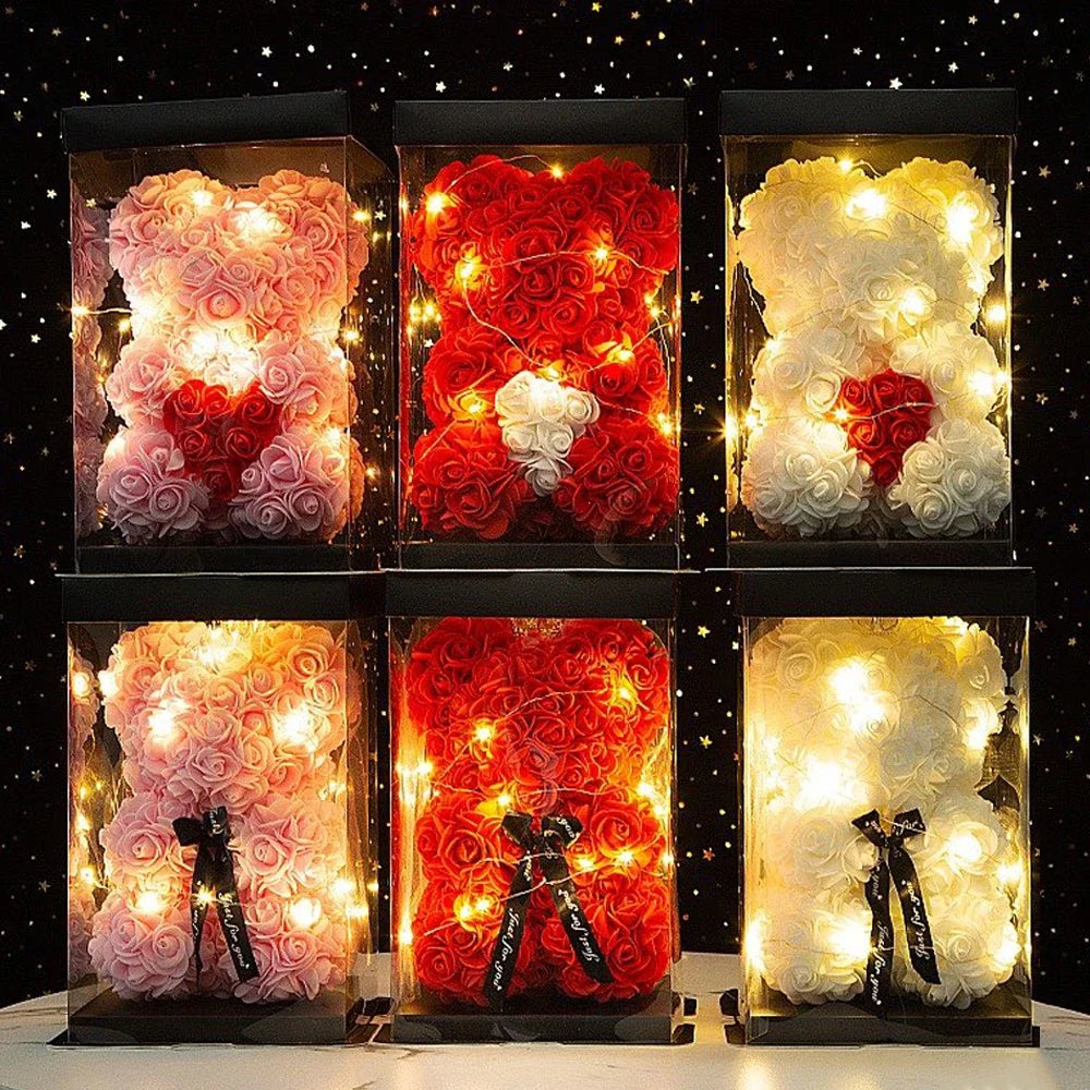 Ours en Rose Artificielle 25 cm avec Boîte — vue 2