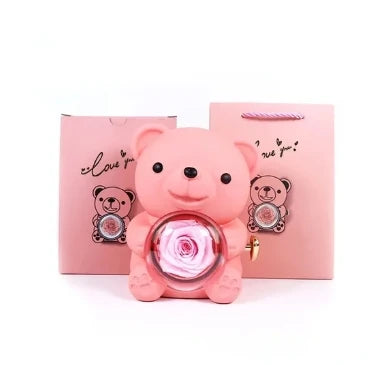Coffret Cadeau Ours en Rose avec Collier Personnalisé