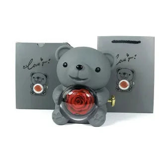 Coffret Cadeau Ours en Rose avec Collier Personnalisé