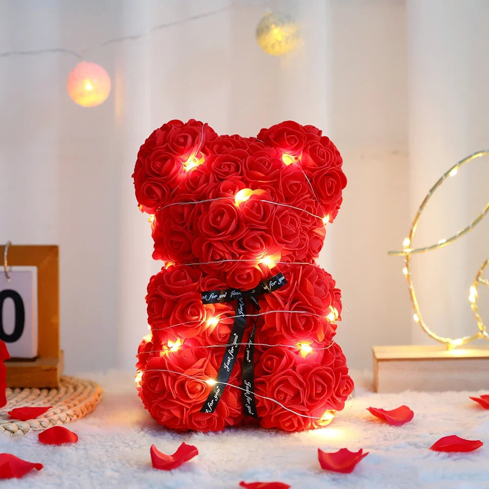 Ours en Rose Artificielle 25 cm avec Boîte — vue 3