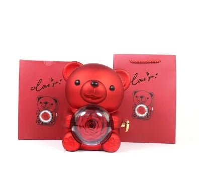 Coffret Cadeau Ours en Rose avec Collier Personnalisé