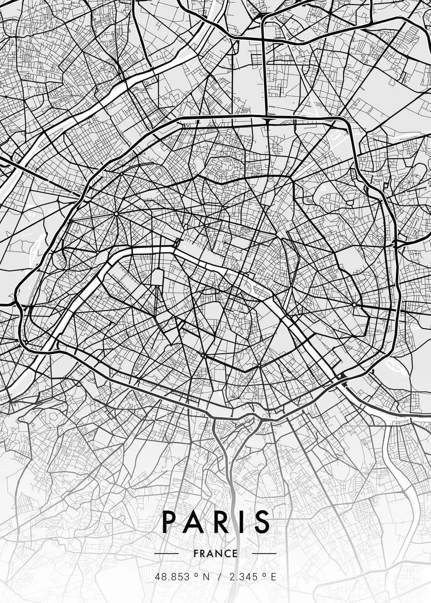 Poster Carte de Ville Noir et Blanc Paris New York — vue 10