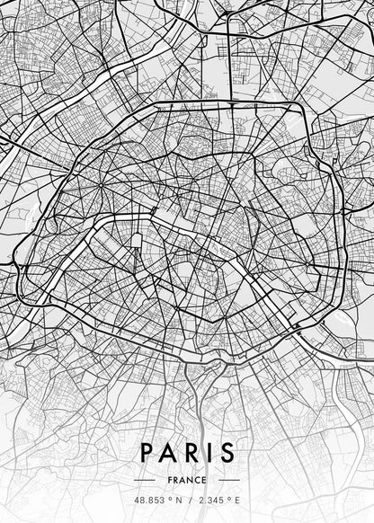 Poster Carte de Ville Noir et Blanc Paris New York — vue 10
