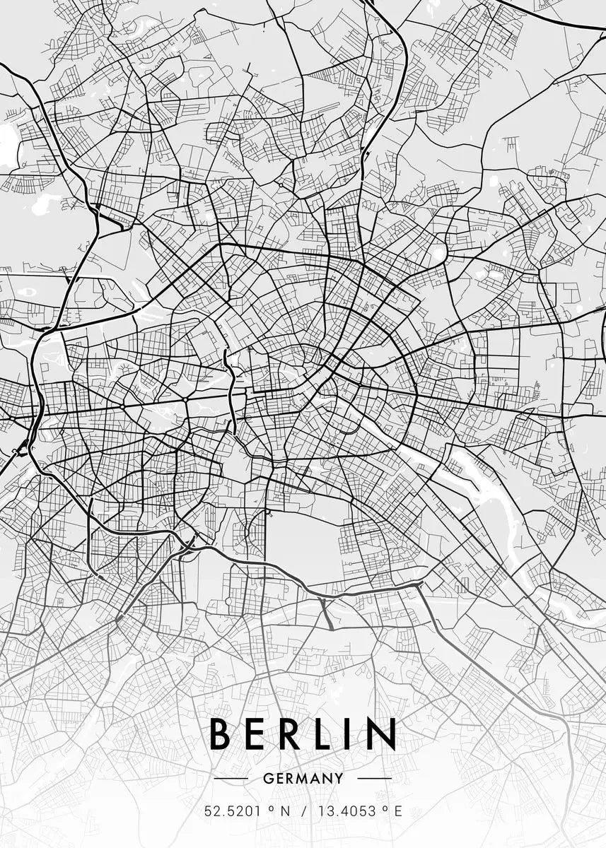 Poster Carte Ville Noir et Blanc Paris New York