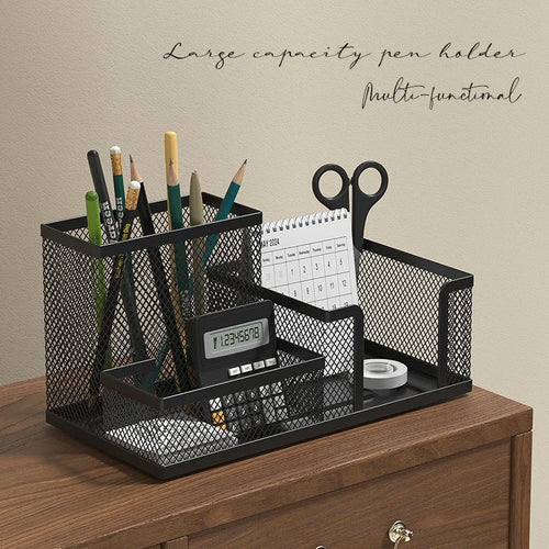 Organisateur de Bureau en Maille Noir avec 3 Compartiments
