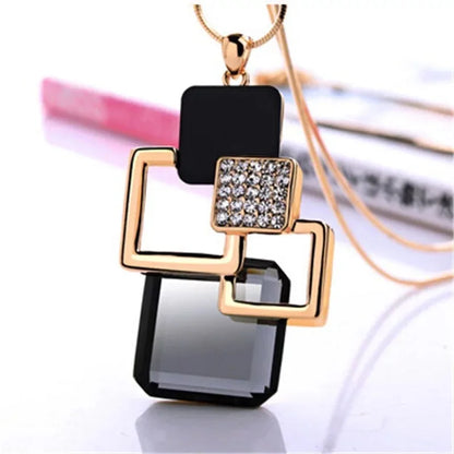 Collier Femme Cristal Bleu Gris Géométrique Long