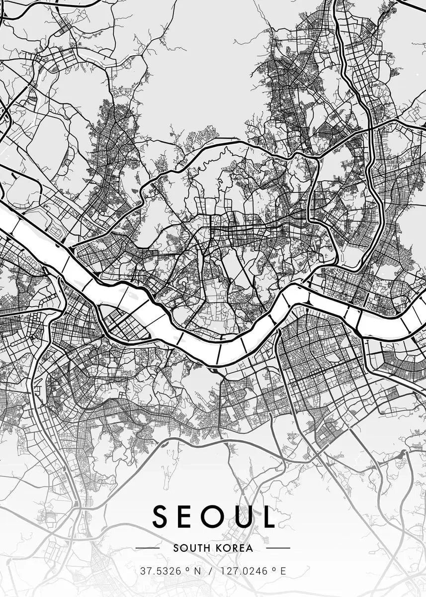 Poster Carte Ville Noir et Blanc Paris New York