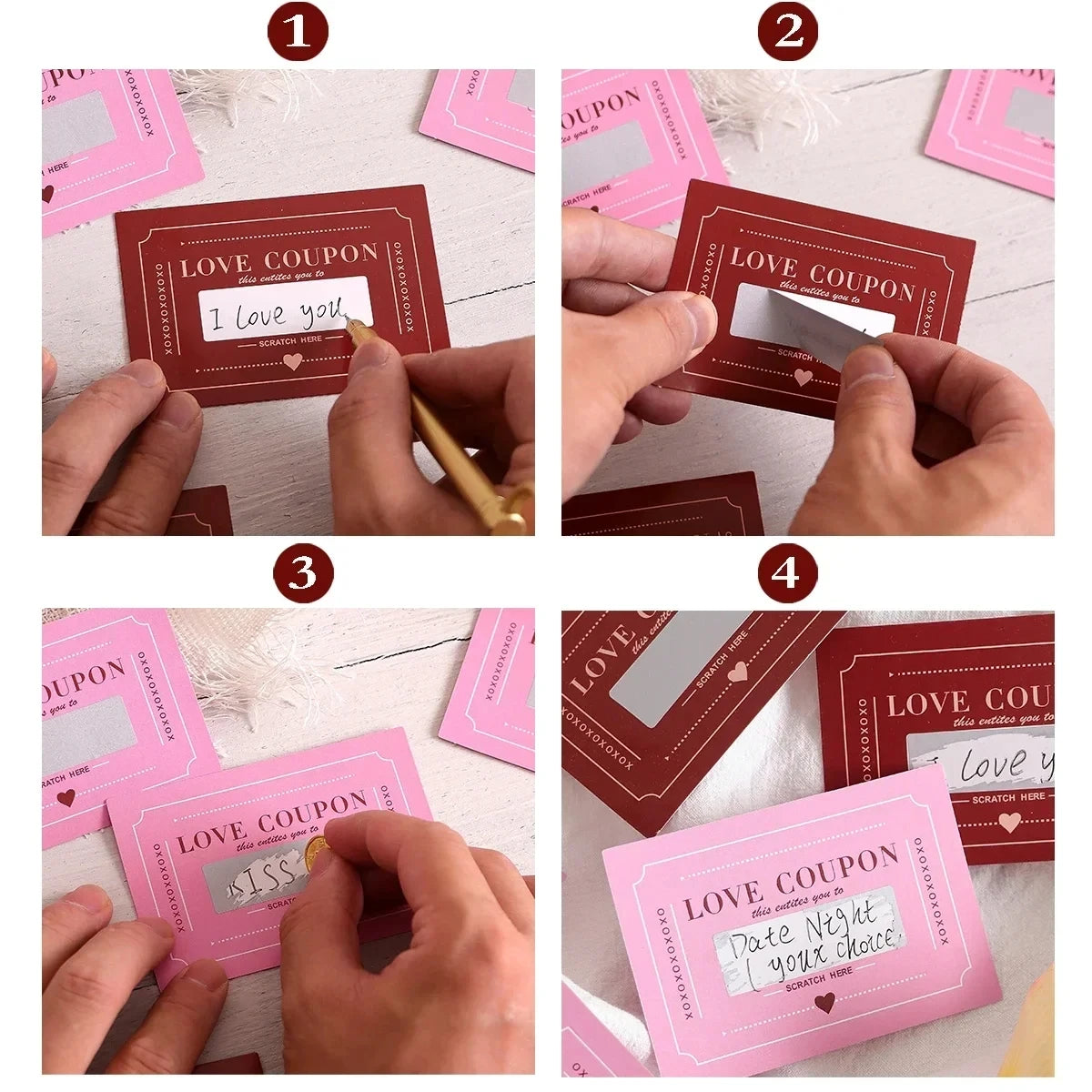 Cartes à Gratter Coupons d'Amour pour Saint-Valentin