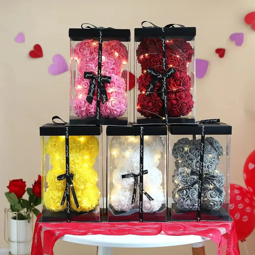 Ours en Rose Artificielle 25 cm avec Boîte — vue 6