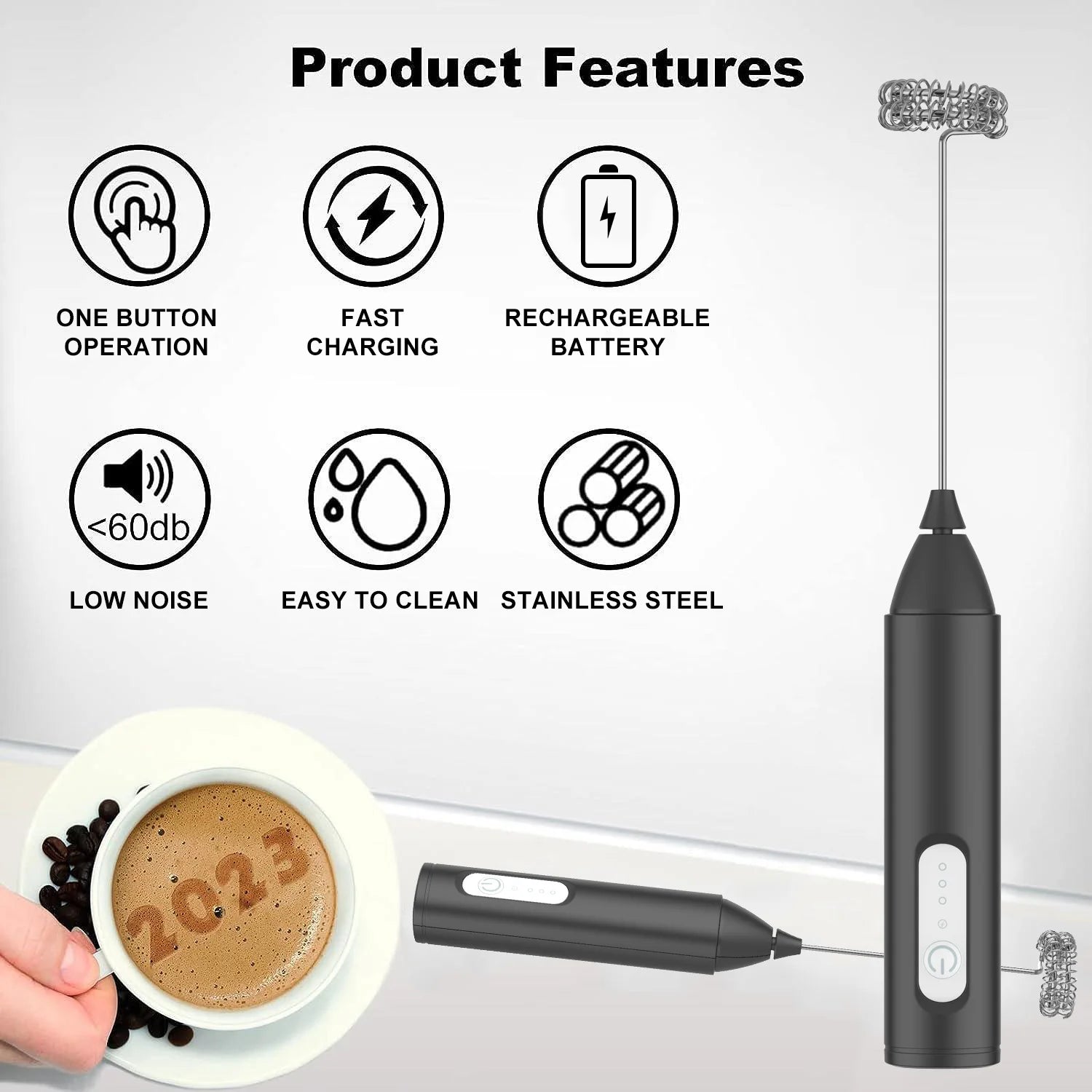 Mousseur à Lait Mini USB Rechargeable 3 Vitesses — vue 2
