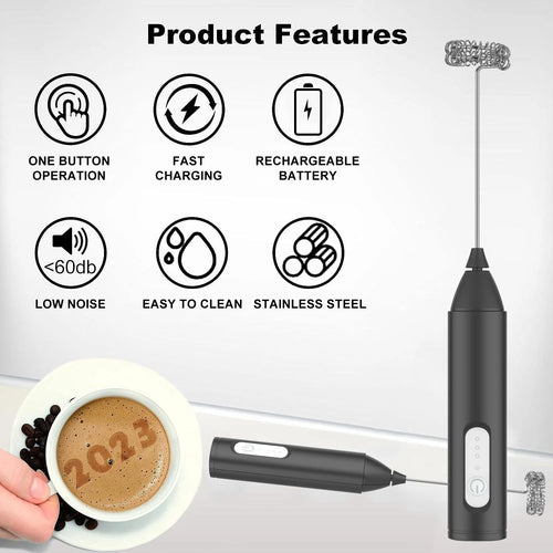 Mousseur à Lait Mini USB Rechargeable 3 Vitesses