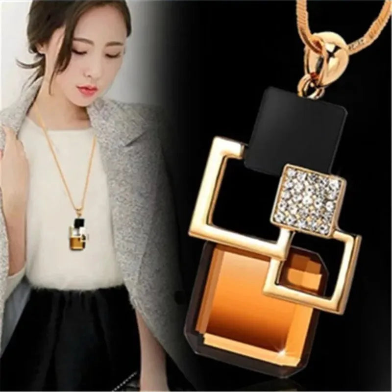 Collier Femme Cristal Bleu Gris Géométrique Long