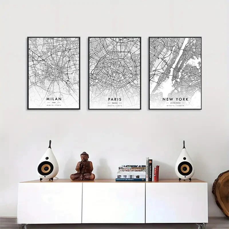 Poster Carte de Ville Noir et Blanc Paris New York — vue 4