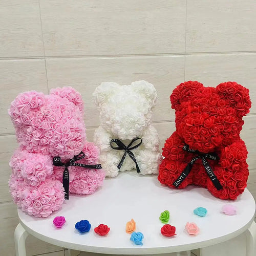 Ours en Rose Éternelle 25cm pour Cadeau Saint-Valentin