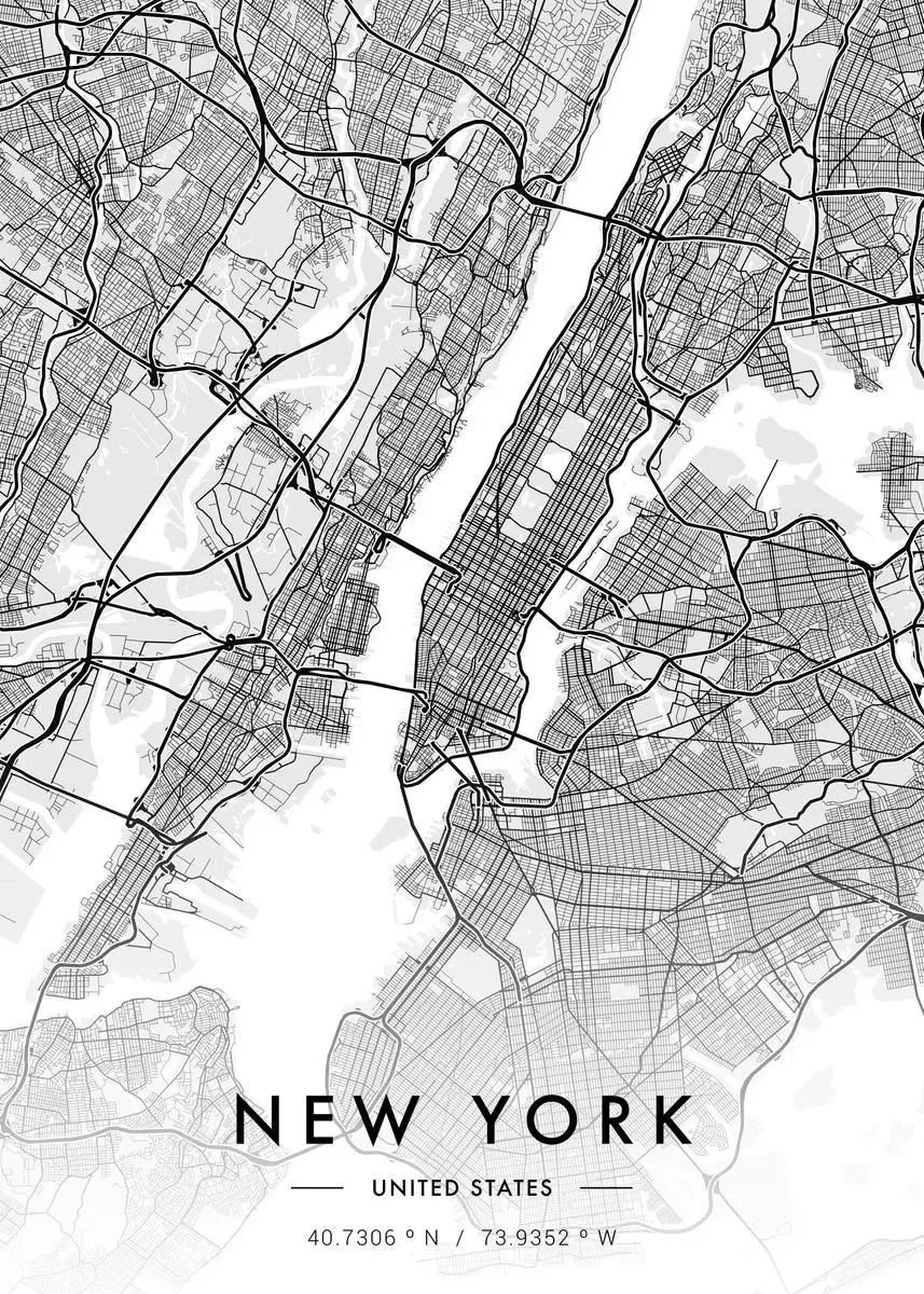 Poster Carte de Ville Noir et Blanc Paris New York — vue 18