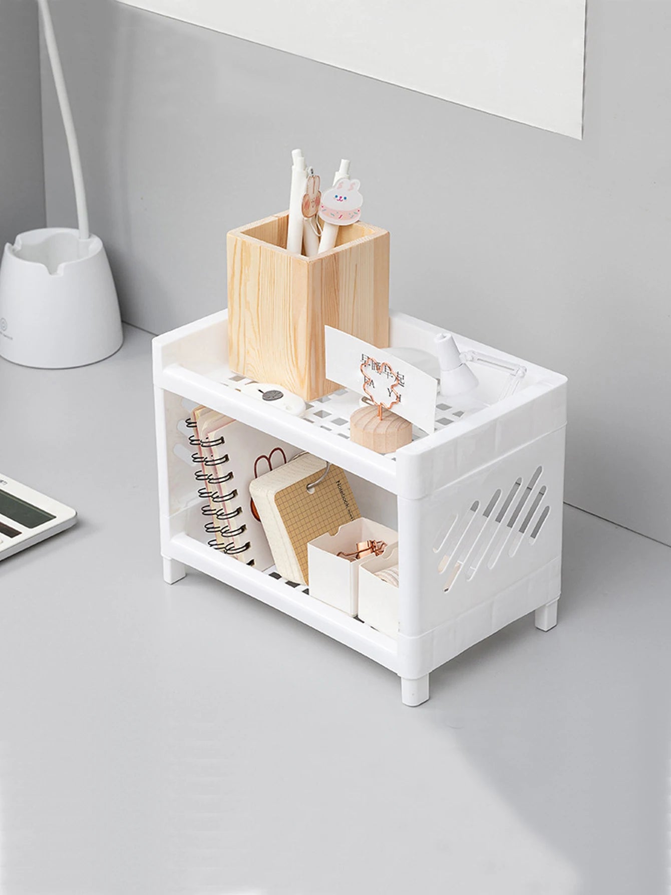 Rangement de Bureau Double Couche Blanc