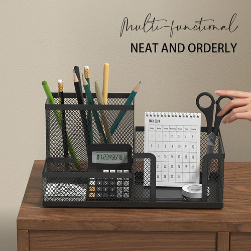 Organisateur de Bureau en Maille Noir avec 3 Compartiments