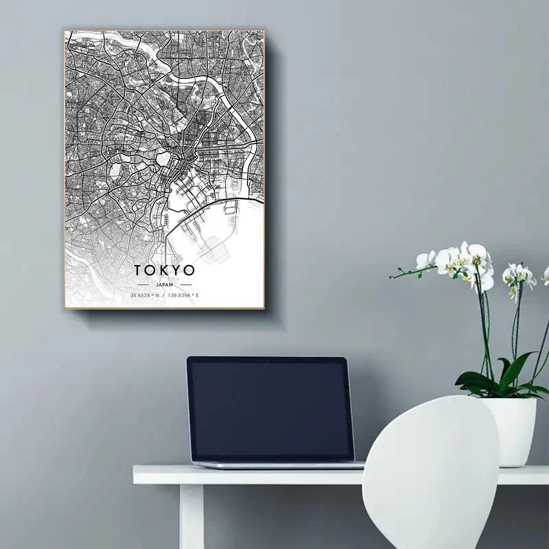 Poster Carte de Ville Noir et Blanc Paris New York — vue 3