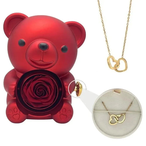 Coffret Cadeau Ours en Rose avec Collier Personnalisé
