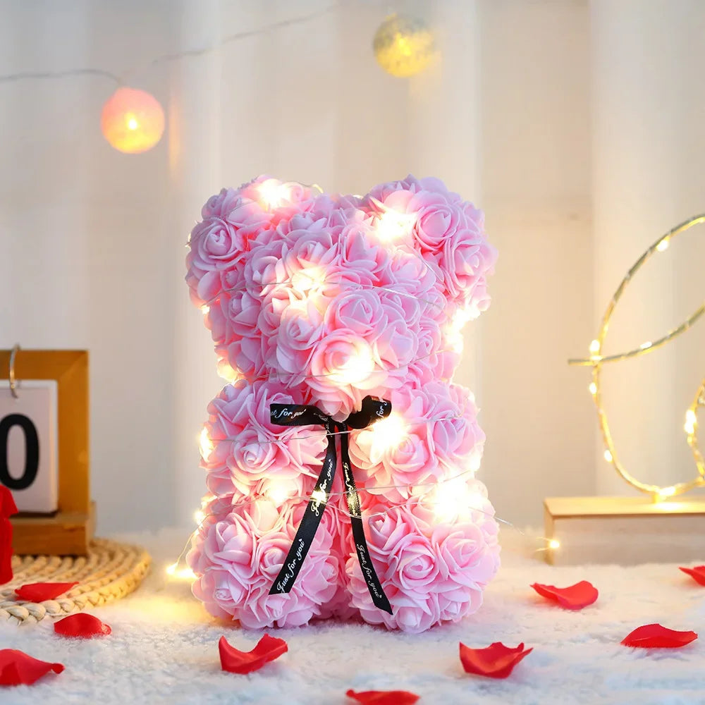 Ours en Rose Artificielle 25 cm avec Boîte — vue 8