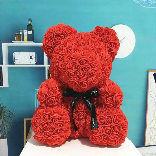 Ours en Rose Éternelle 25cm pour Cadeau Saint-Valentin