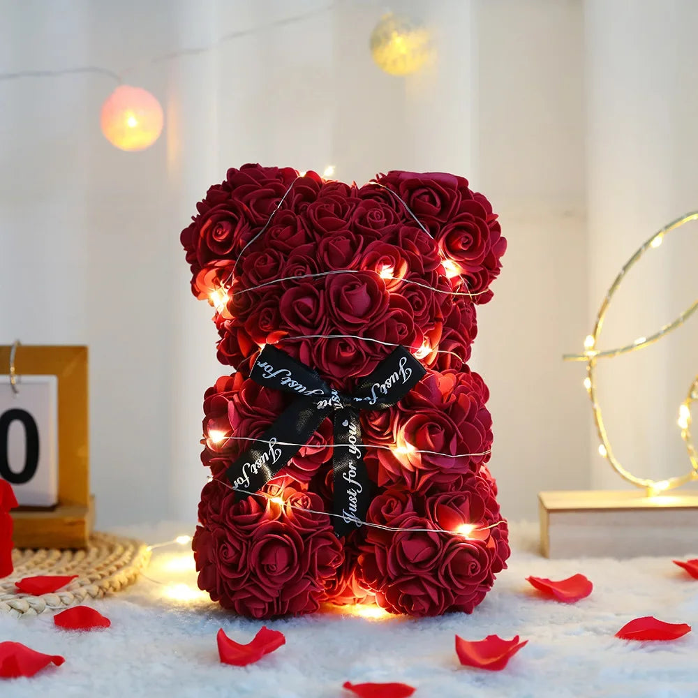 Ours en Rose Artificielle 25 cm avec Boîte — vue 12