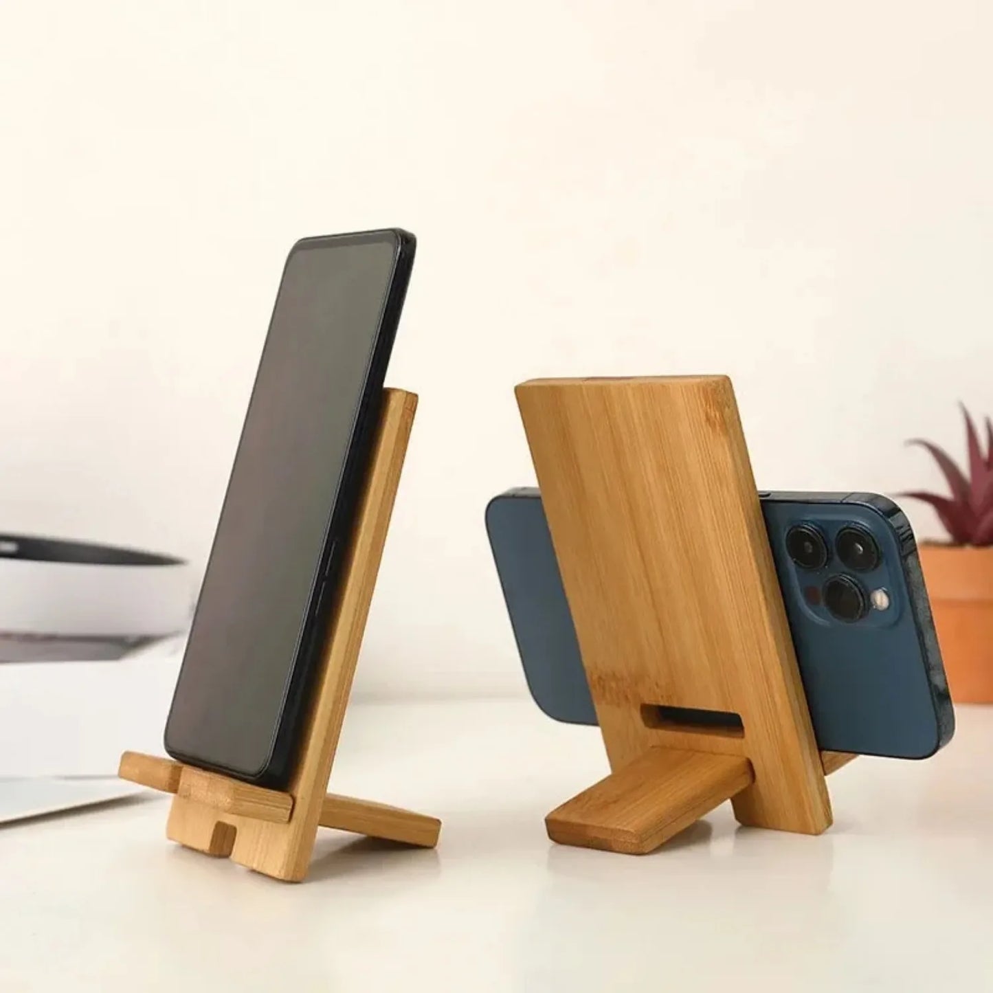 Support Telephone Bureau en Bambou Pratique