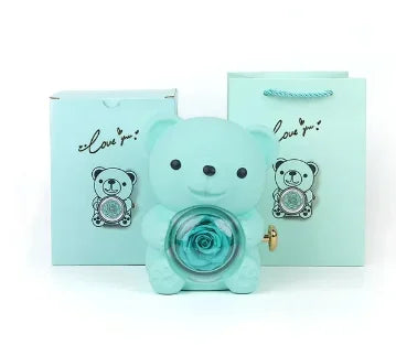 Coffret Cadeau Ours en Rose avec Collier Personnalisé