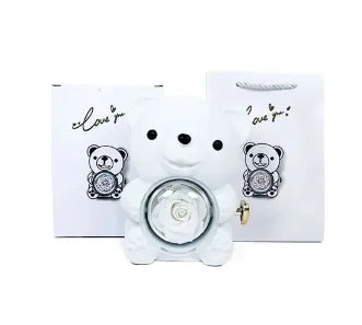 Coffret Cadeau Ours en Rose avec Collier Personnalisé