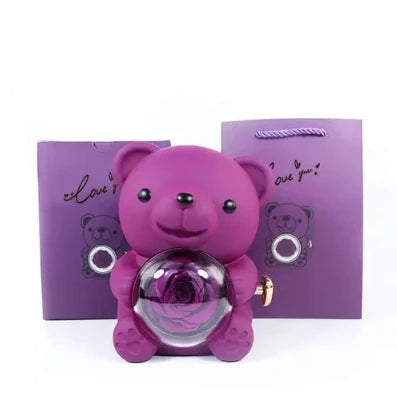 Coffret Cadeau Ours en Rose avec Collier Personnalisé
