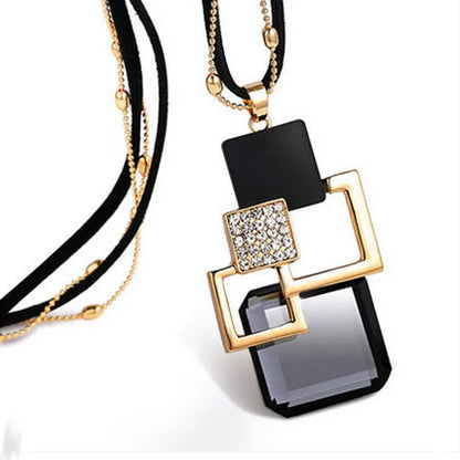 Collier Femme Cristal Bleu Gris Géométrique Long